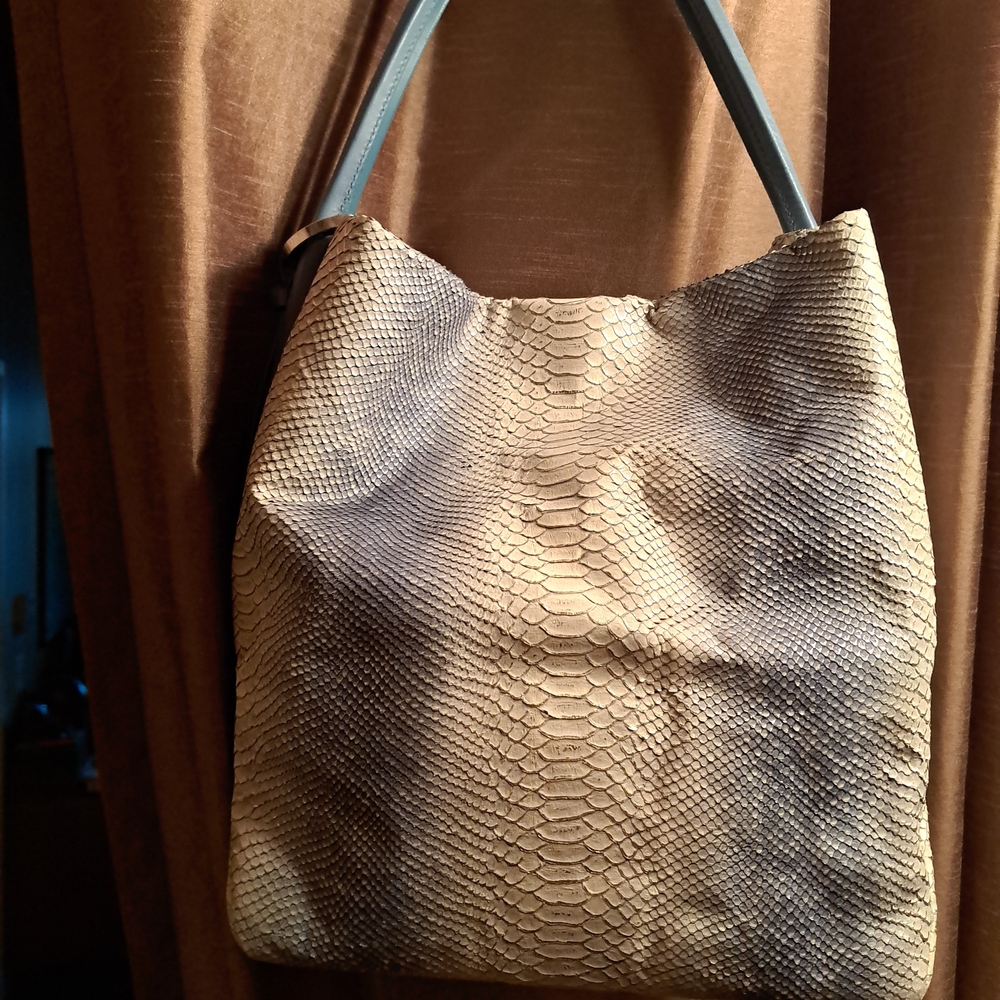 Stuart Weitzman Snakeskin Hobo Bag in Cream and Gray